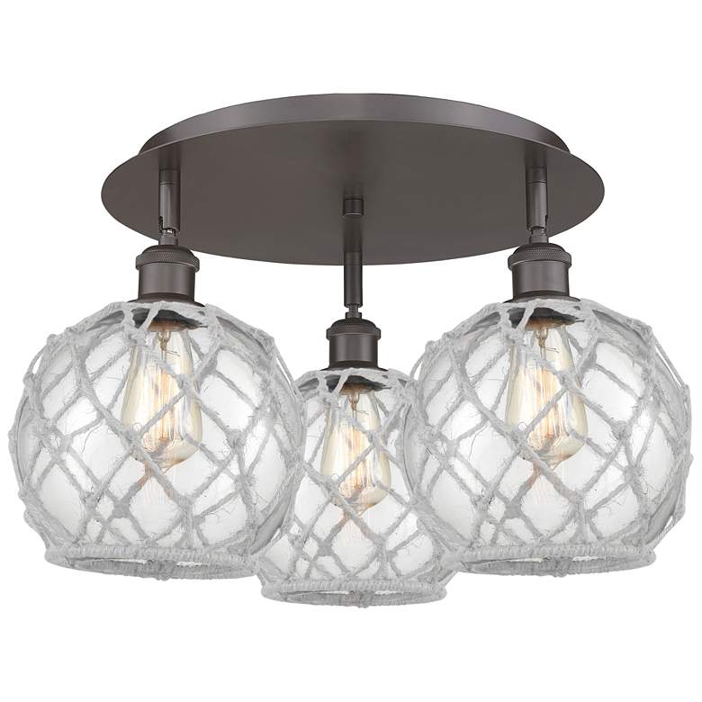 Image 1 Ballston Farmhouse 20"W 3-Lt Oiled Bronze Flush Mount w/ Clear White Shade