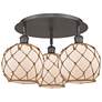 Ballston Farmhouse 20"W 3-Lt Oiled Bronze Flush Mount w/ White Brown Shade
