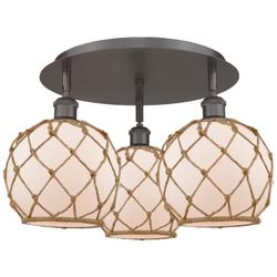 Ballston Farmhouse 20"W 3-Lt Oiled Bronze Flush Mount w/ White Brown Shade
