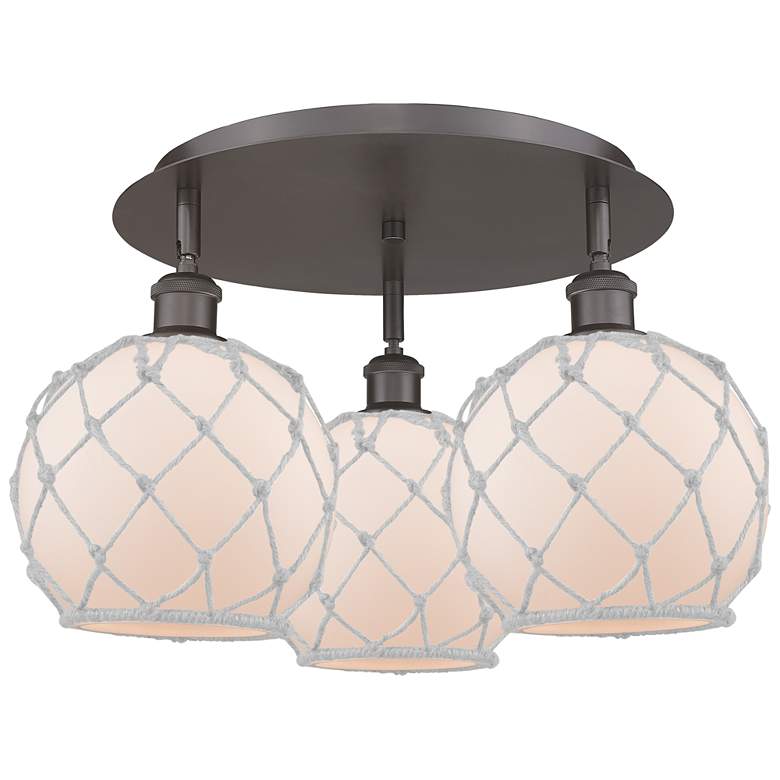 Image 1 Ballston Farmhouse 20"W 3-Lt Oiled Bronze Flush Mount w/ White Shade