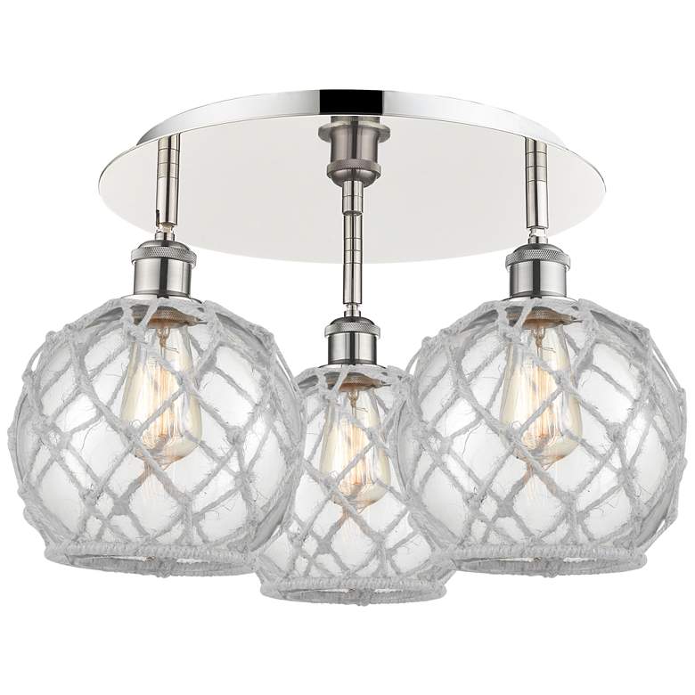 Image 1 Ballston Farmhouse 20"W 3-Lt Polish Nickel Flush Mount w/ Clear White Shade