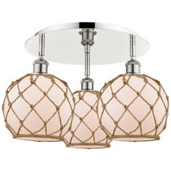 Ballston Farmhouse 20"W 3-Lt Polish Nickel Flush Mount w/ White Brown Shade