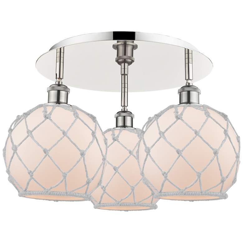 Image 1 Ballston Farmhouse 20"W 3-Lt Polished Nickel Flush Mount w/ White Shade