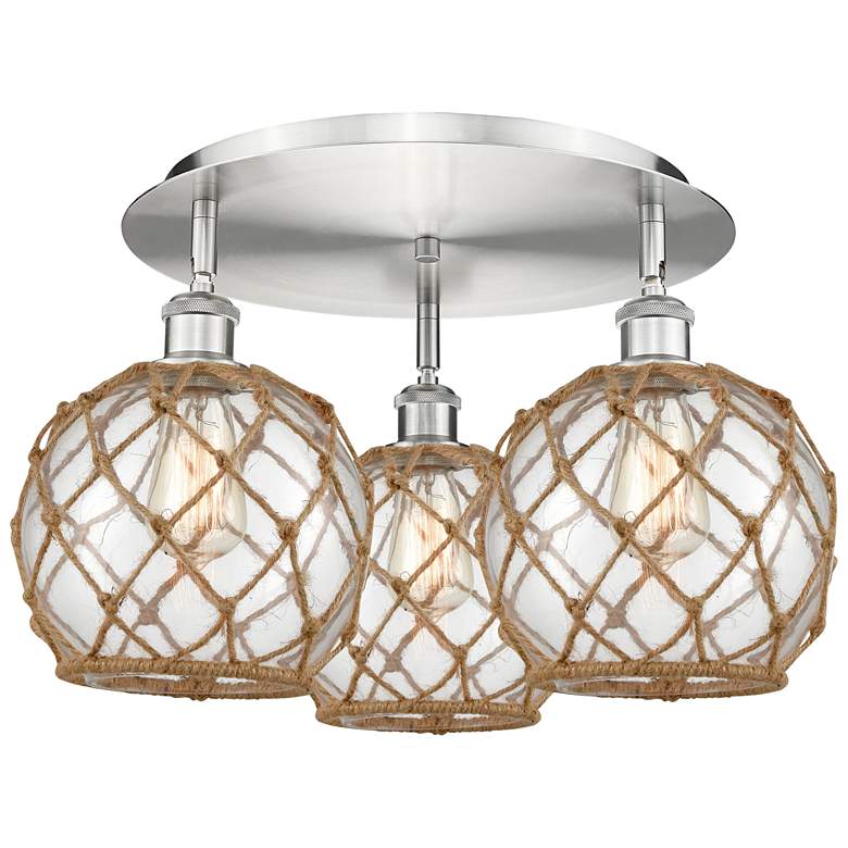 Image 1 Ballston Farmhouse 20"W 3-Lt Satin Nickel Flush Mount w/ Clear Brown Shade