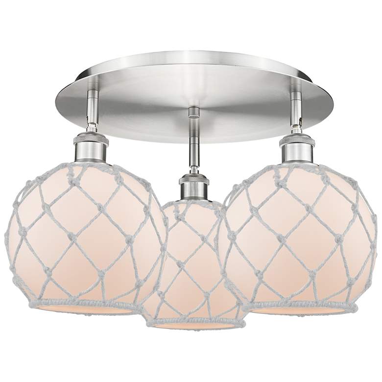 Image 1 Ballston Farmhouse 20"W 3-Lt Satin Nickel Flush Mount w/ White Shade