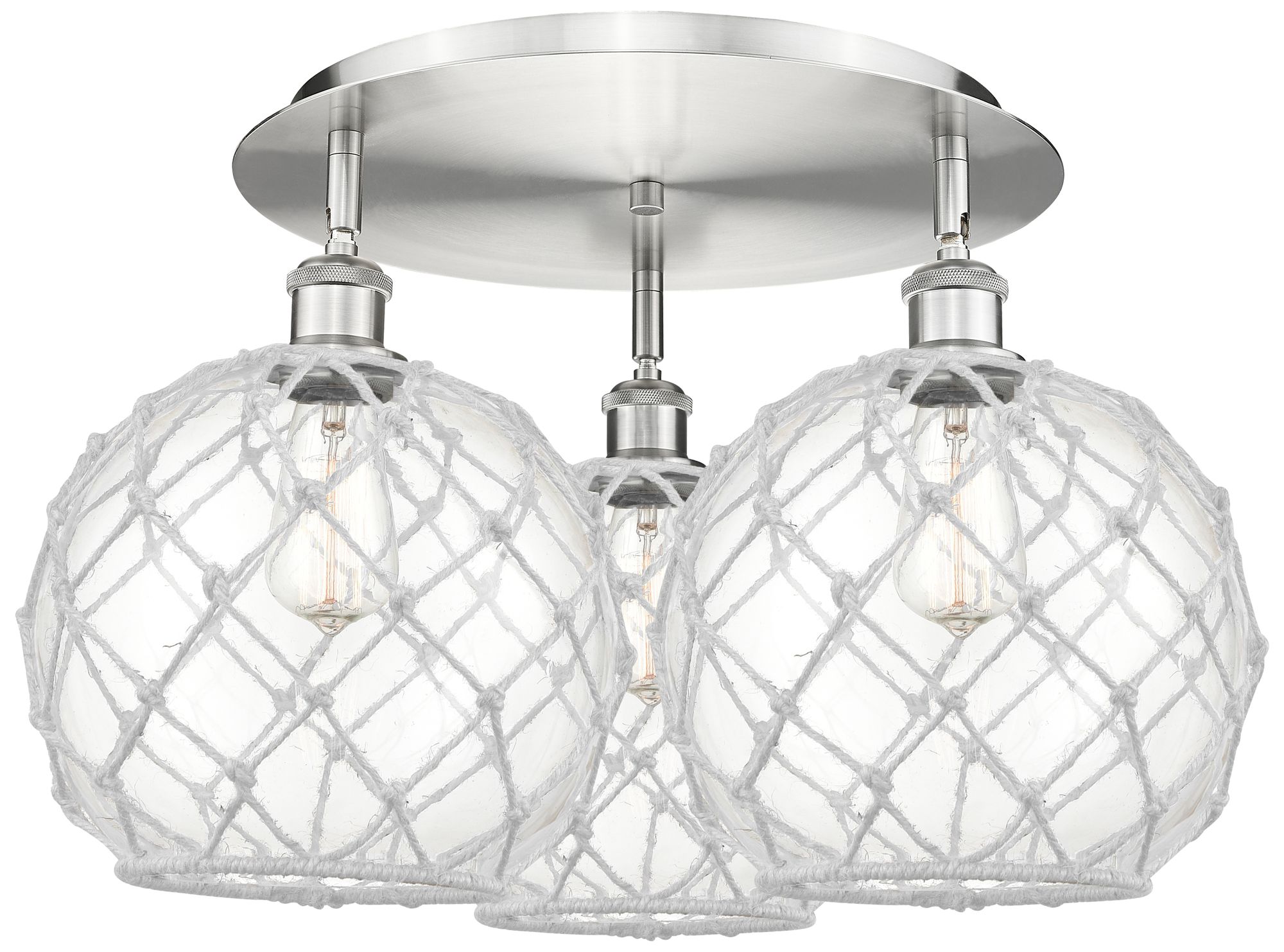 Ballston Farmhouse 22"W 3-Lt Satin Nickel Flush Mount w/ Clear White S