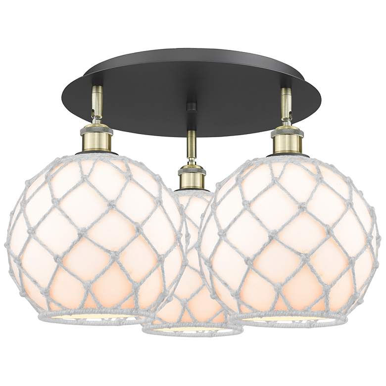 Image 1 Ballston Farmhouse 22"W 3 Light Black Brass Flush Mount w/ White Shade