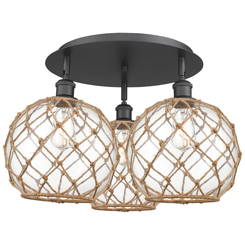 Image 1 Ballston Farmhouse 22"W 3 Light Black Flush Mount w/ Clear Brown Shade