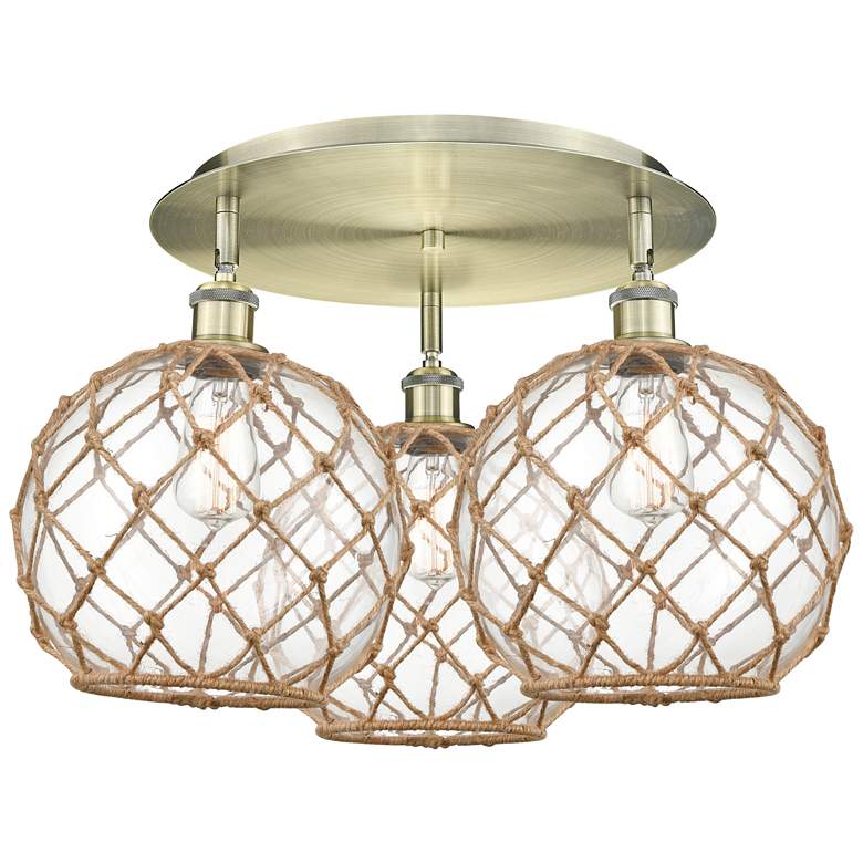 Image 1 Ballston Farmhouse 22"W 3 Light Brass Flush Mount w/ Clear Brown Shade