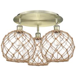 Ballston Farmhouse 22"W 3 Light Brass Flush Mount w/ Clear Brown Shade