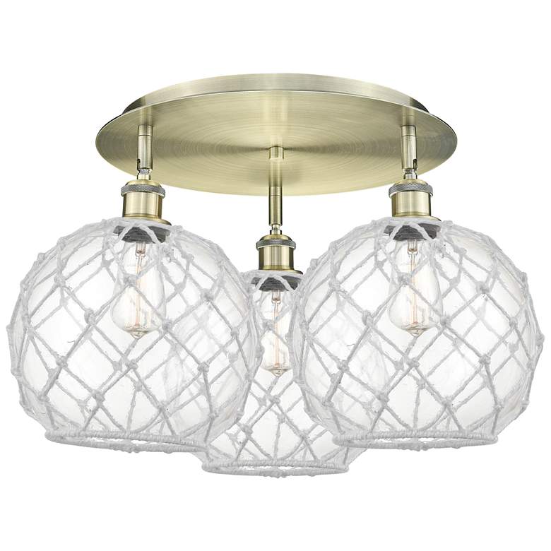 Image 1 Ballston Farmhouse 22"W 3 Light Brass Flush Mount w/ Clear White Shade