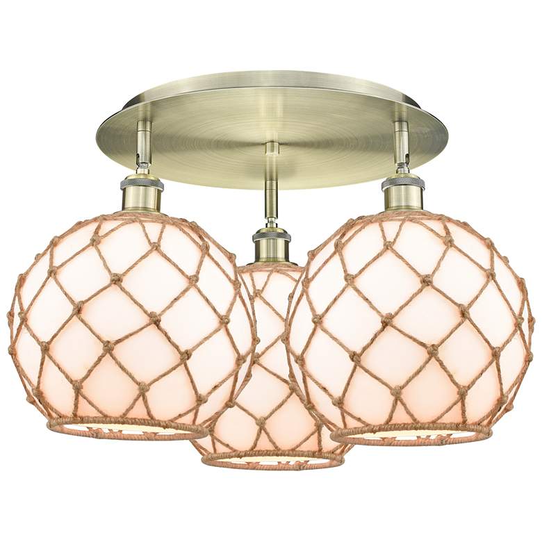 Image 1 Ballston Farmhouse 22"W 3 Light Brass Flush Mount w/ White Brown Shade