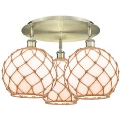 Ballston Farmhouse 22"W 3 Light Brass Flush Mount w/ White Brown Shade