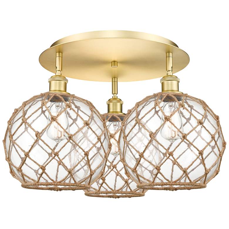 Image 1 Ballston Farmhouse 22"W 3 Light Gold Flush Mount w/ Clear Brown Shade