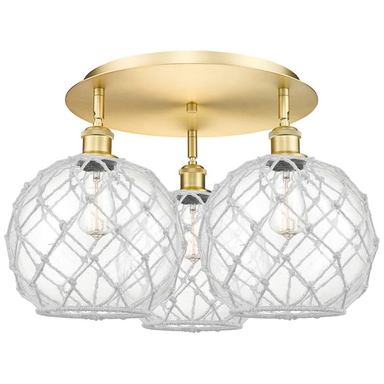 Image 1 Ballston Farmhouse 22"W 3 Light Gold Flush Mount w/ Clear White Shade