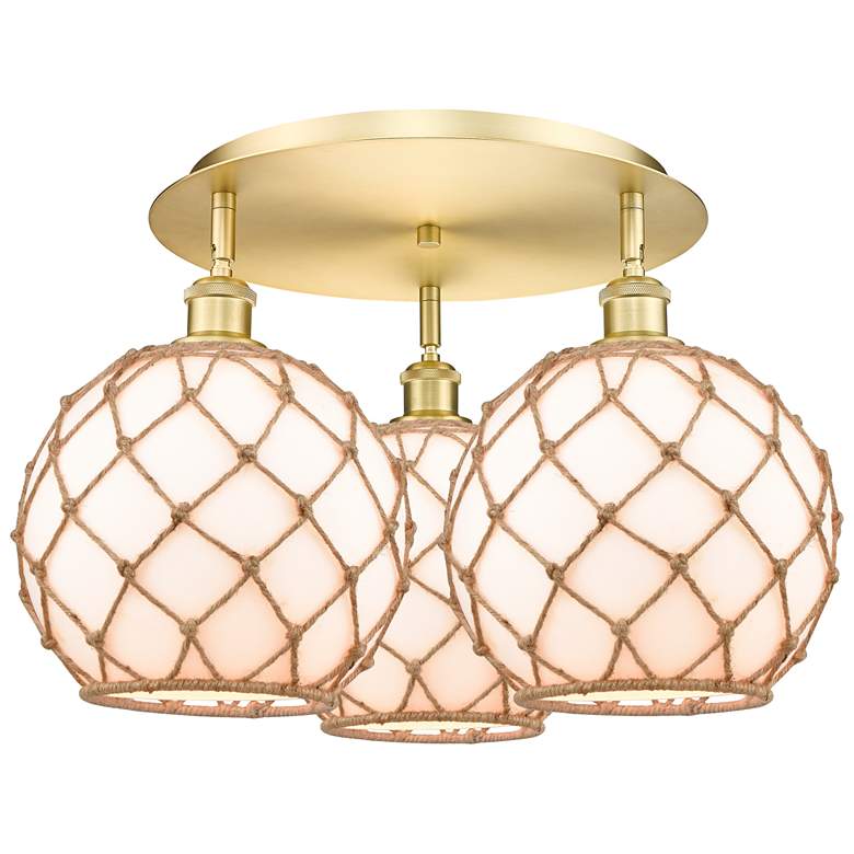 Image 1 Ballston Farmhouse 22"W 3 Light Gold Flush Mount w/ White Brown Shade