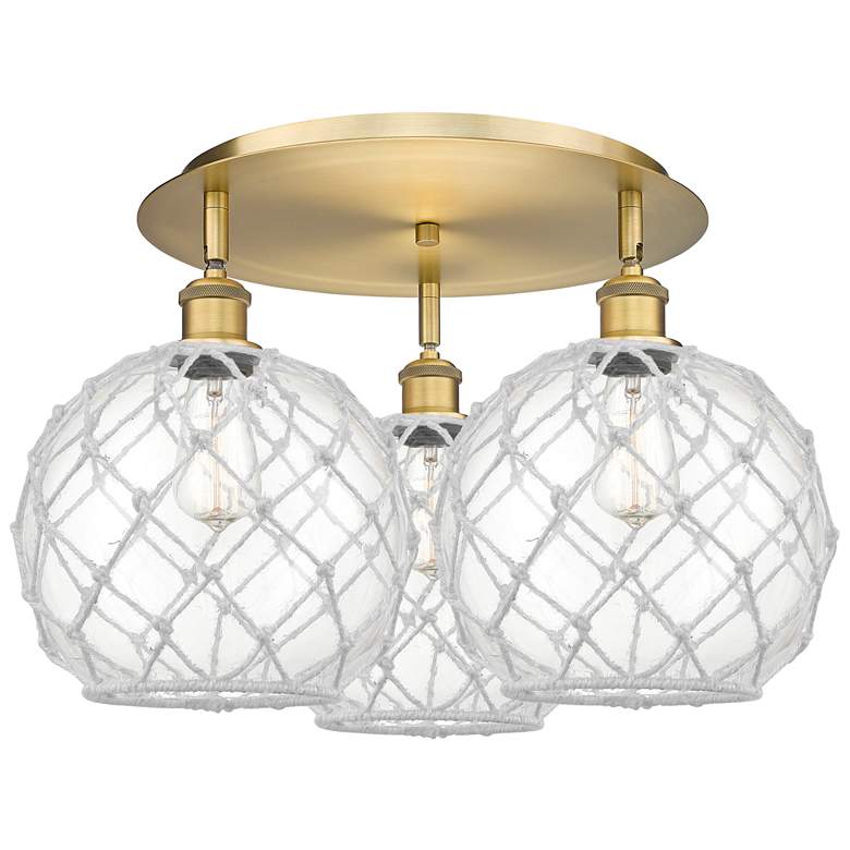 Image 1 Ballston Farmhouse 22"W 3-Lt Brushed Brass Flush Mount w/ Clear White Shade