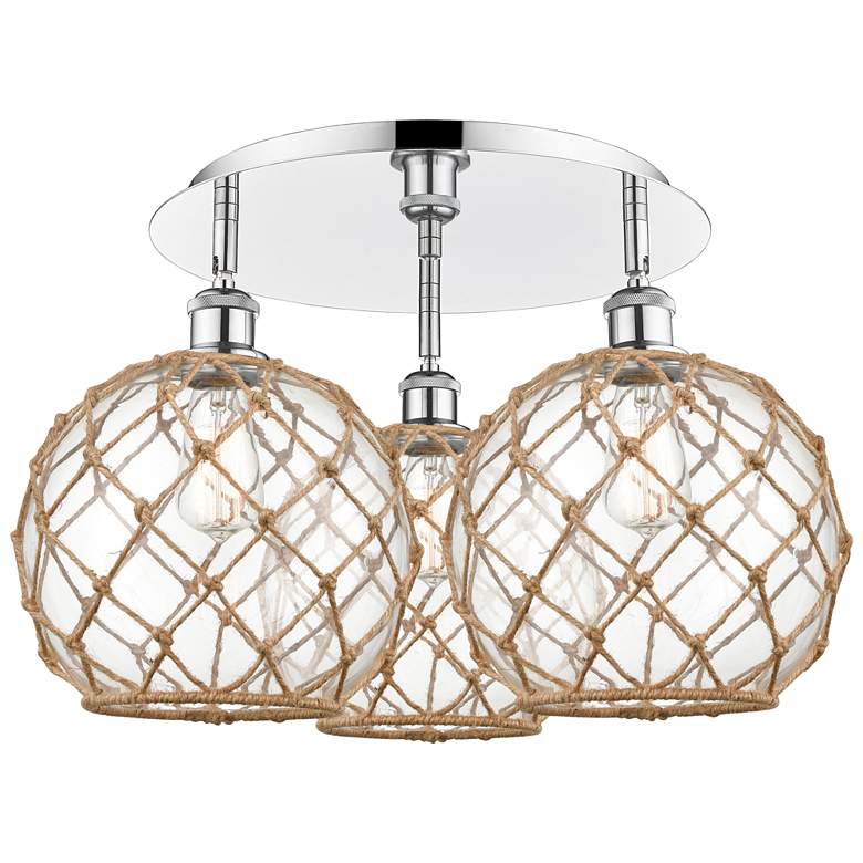 Image 1 Ballston Farmhouse 22"W 3-Lt Chrome Flush Mount w/ Clear Brown Shade
