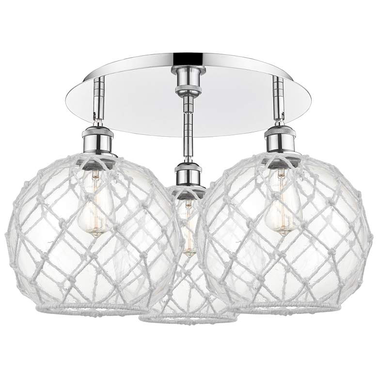 Image 1 Ballston Farmhouse 22"W 3-Lt Chrome Flush Mount w/ Clear White Shade