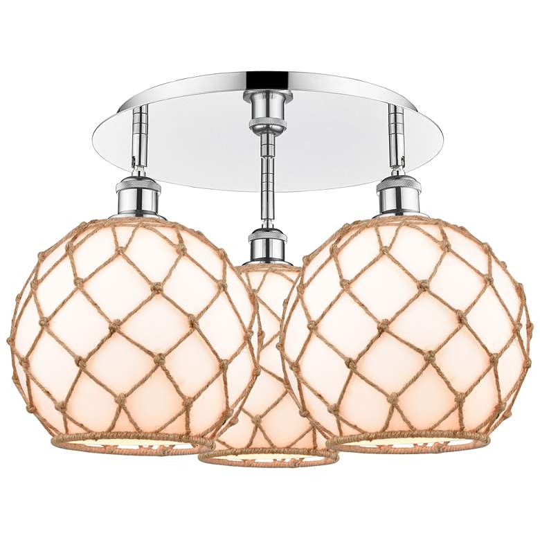 Image 1 Ballston Farmhouse 22"W 3-Lt Chrome Flush Mount w/ White Brown Shade