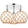 Ballston Farmhouse 22"W 3-Lt Chrome Flush Mount w/ White Brown Shade