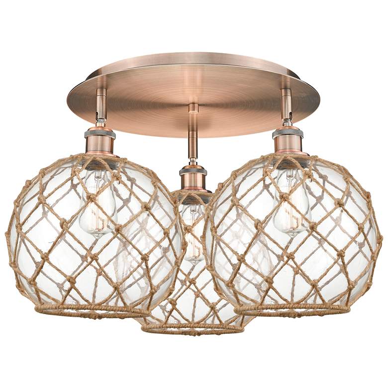 Image 1 Ballston Farmhouse 22"W 3-Lt Copper Flush Mount w/ Clear Brown Shade