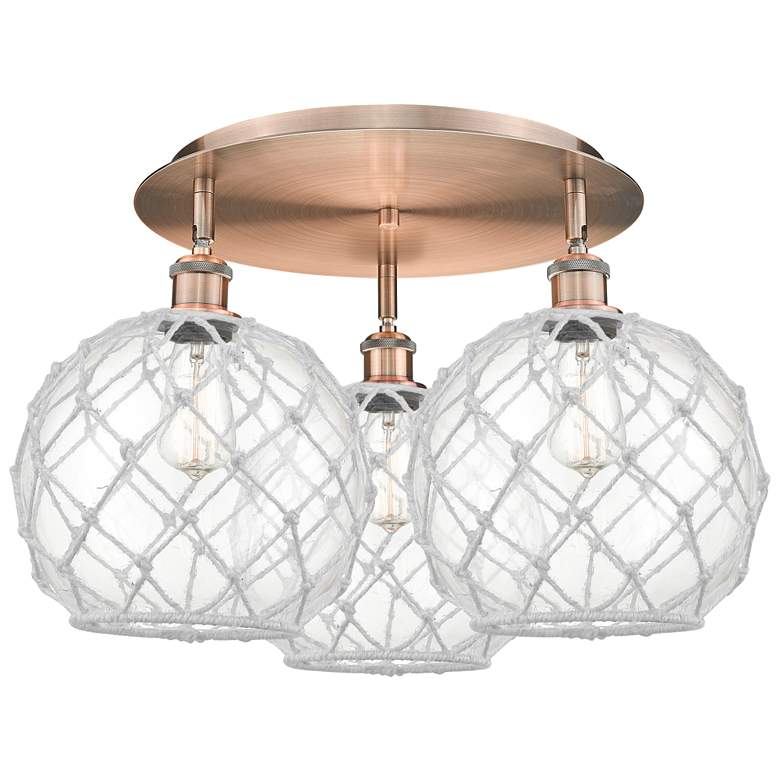 Image 1 Ballston Farmhouse 22"W 3-Lt Copper Flush Mount w/ Clear White Shade