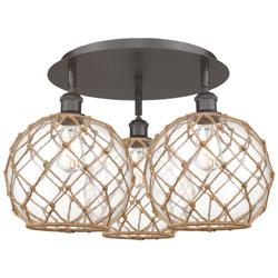 Ballston Farmhouse 22"W 3-Lt Oiled Bronze Flush Mount w/ Clear Brown Shade