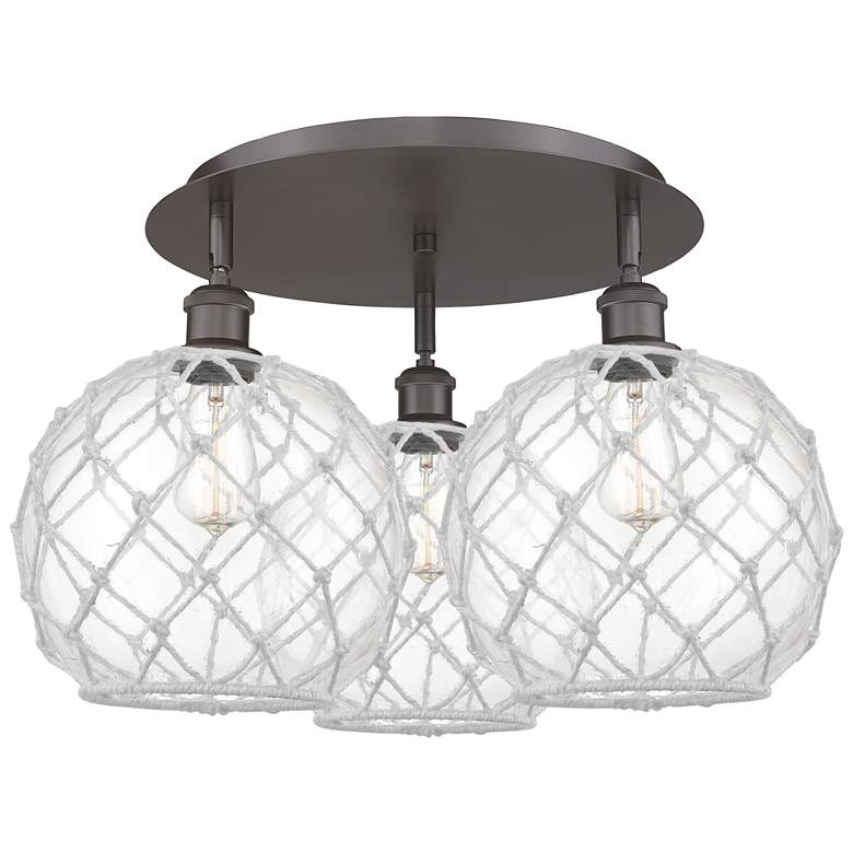Image 1 Ballston Farmhouse 22"W 3-Lt Oiled Bronze Flush Mount w/ Clear White Shade