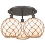 Ballston Farmhouse 22"W 3-Lt Oiled Bronze Flush Mount w/ White Brown Shade