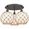 Ballston Farmhouse 22"W 3-Lt Oiled Bronze Flush Mount w/ White Brown Shade