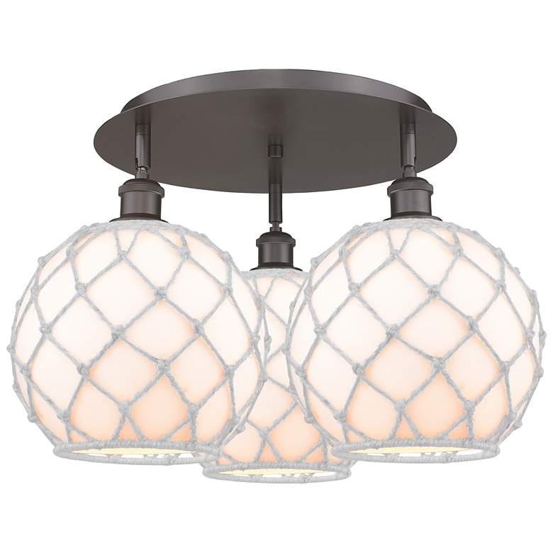 Image 1 Ballston Farmhouse 22"W 3-Lt Oiled Bronze Flush Mount w/ White Shade