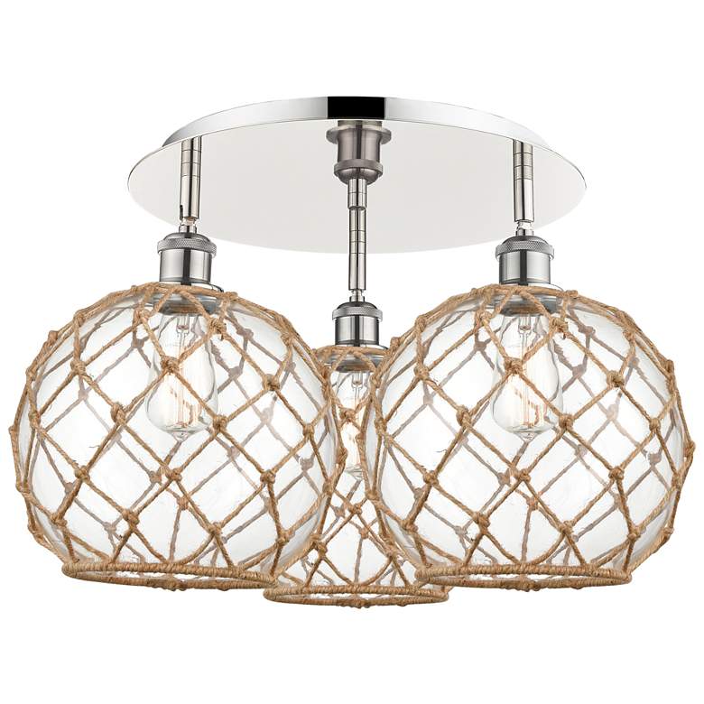 Image 1 Ballston Farmhouse 22"W 3-Lt Polish Nickel Flush Mount w/ Clear Brown Shade
