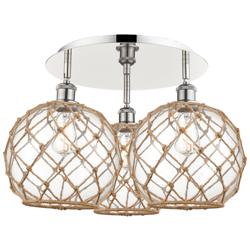 Ballston Farmhouse 22"W 3-Lt Polish Nickel Flush Mount w/ Clear Brown Shade