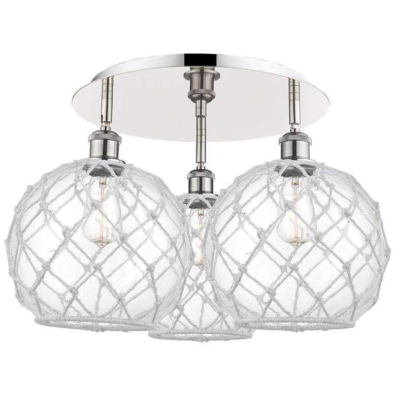 Image 1 Ballston Farmhouse 22"W 3-Lt Polish Nickel Flush Mount w/ Clear White Shade