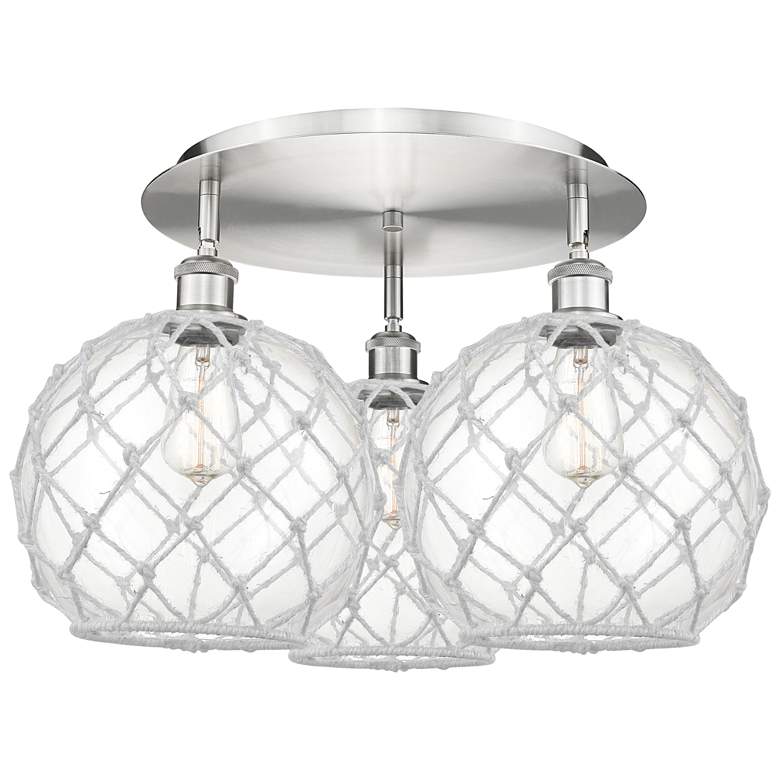 Image 1 Ballston Farmhouse 22"W 3-Lt Satin Nickel Flush Mount w/ Clear White Shade