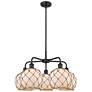 Ballston Farmhouse 27"W 5 Light Black Stem Chandelier w/ White Brown Shade