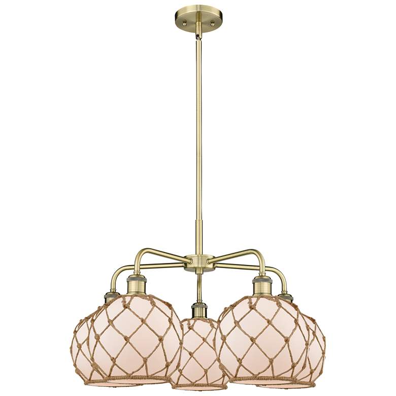 Image 1 Ballston Farmhouse 27"W 5 Light Brass Stem Chandelier w/ White Brown Shade