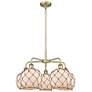 Ballston Farmhouse 27"W 5 Light Brass Stem Chandelier w/ White Brown Shade