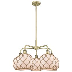 Ballston Farmhouse 27"W 5 Light Brass Stem Chandelier w/ White Brown Shade