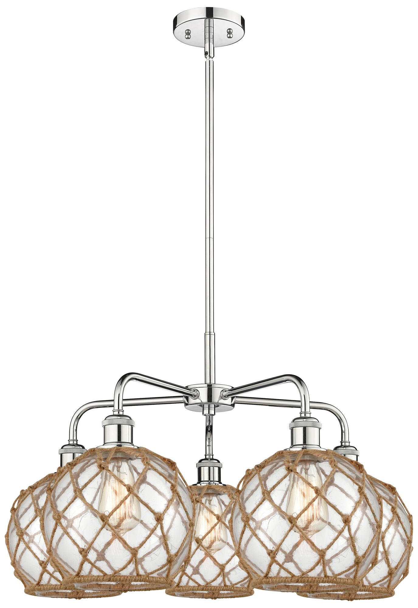 Ballston Farmhouse 27"W 5 Light Chrome Stem Chandelier w/ Clear Brown Shade