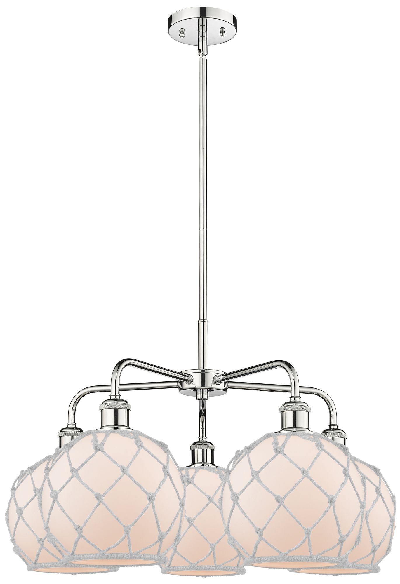 Ballston Farmhouse 27"W 5 Light Chrome Stem Chandelier w/ White Shade