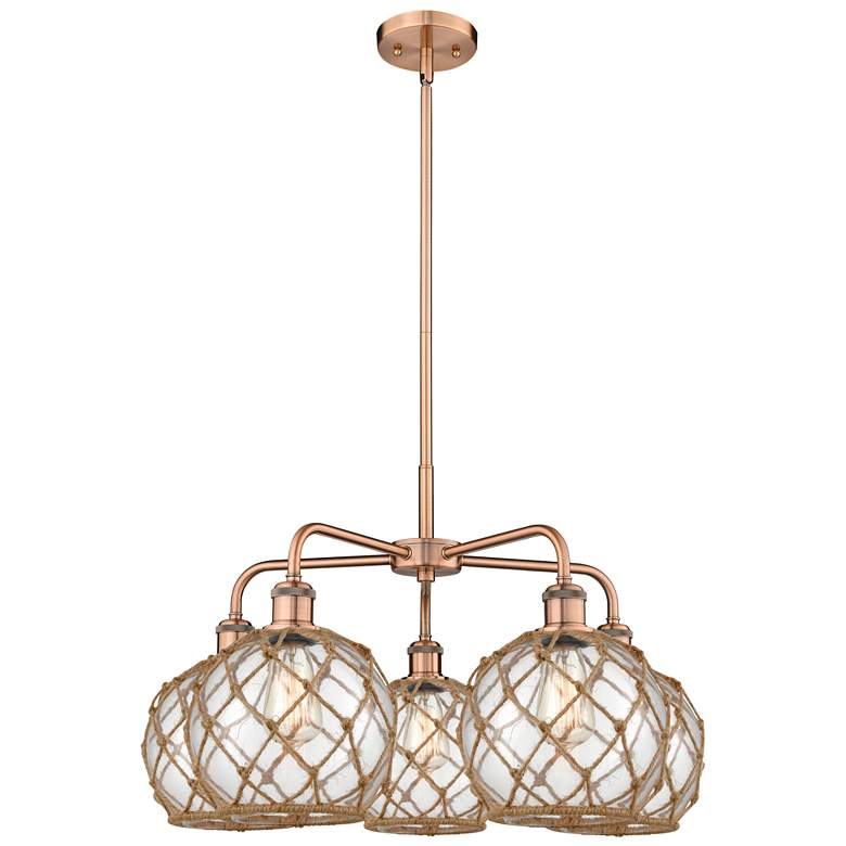 Image 1 Ballston Farmhouse 27"W 5 Light Copper Stem Chandelier w/ Clear Brown Shade
