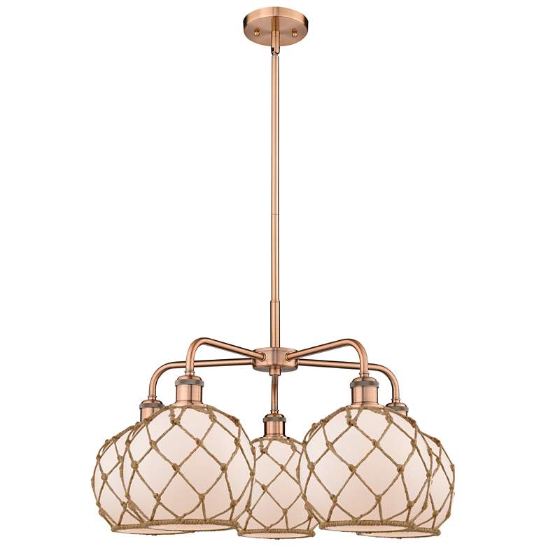 Image 1 Ballston Farmhouse 27"W 5 Light Copper Stem Chandelier w/ White Brown Shade