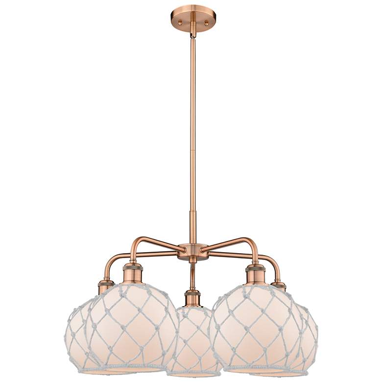Image 1 Ballston Farmhouse 27"W 5 Light Copper Stem Chandelier w/ White Shade