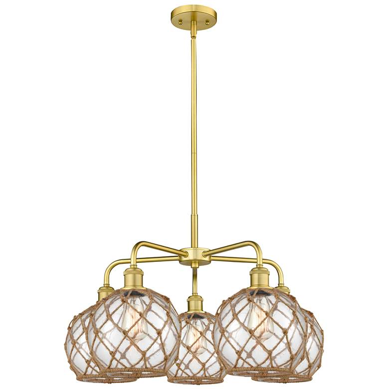 Image 1 Ballston Farmhouse 27"W 5 Light Gold Stem Chandelier w/ Clear Brown Shade