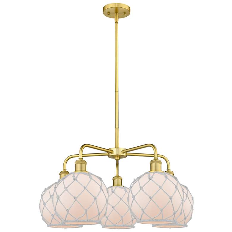 Image 1 Ballston Farmhouse 27"W 5 Light Gold Stem Chandelier w/ White Shade