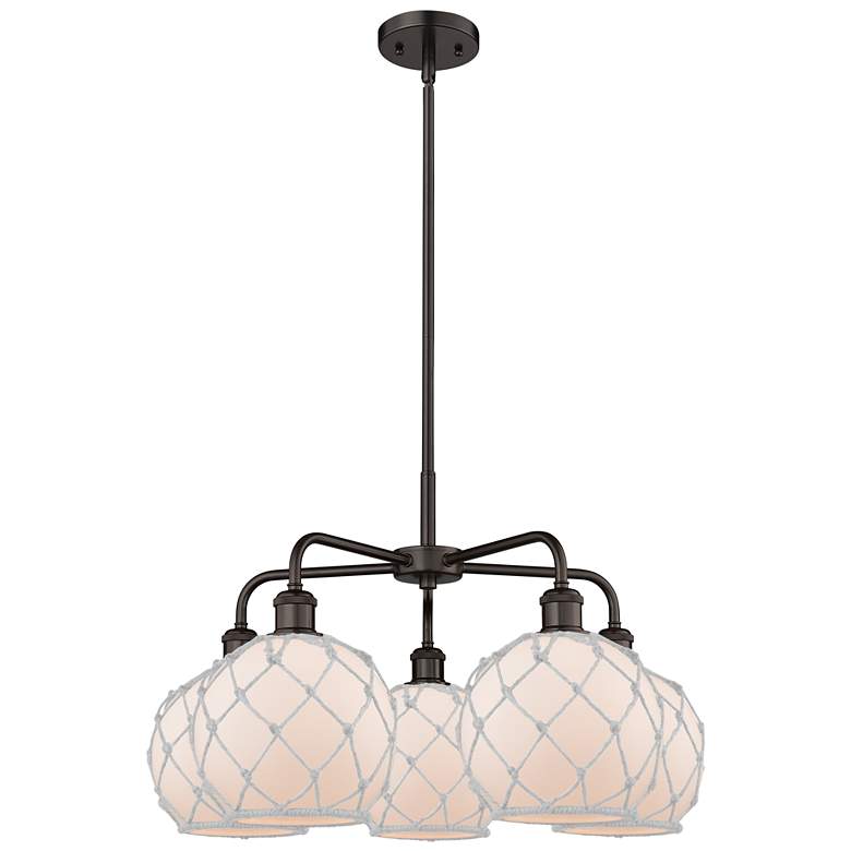 Image 1 Ballston Farmhouse 27"W 5 Light Oiled Bronze Stem Chandelier w/ White Shade