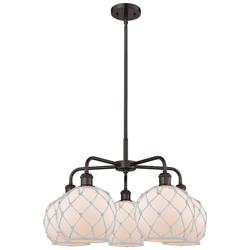 Ballston Farmhouse 27"W 5 Light Oiled Bronze Stem Chandelier w/ White Shade