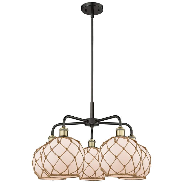 Image 1 Ballston Farmhouse 27"W 5-Lt Black Brass Chandelier w/ White Brown Shade